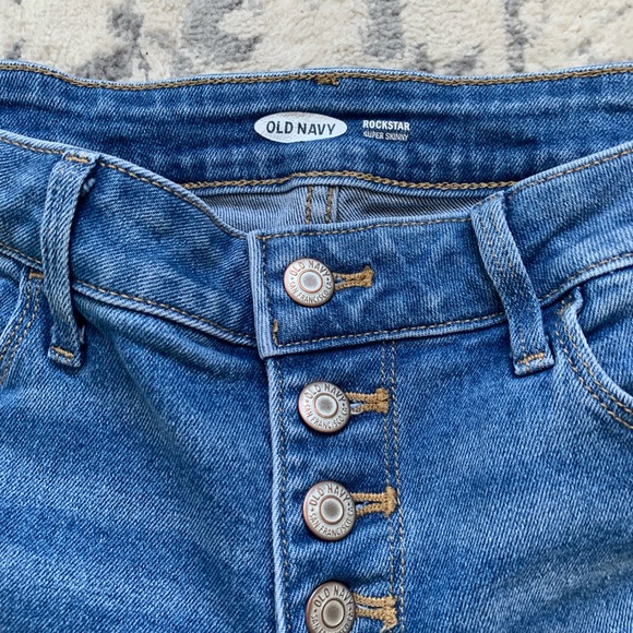 OLD NAVY | Medium Wash High Rise Distressed Faded Button Fly Jeans - Picture 2 of 6